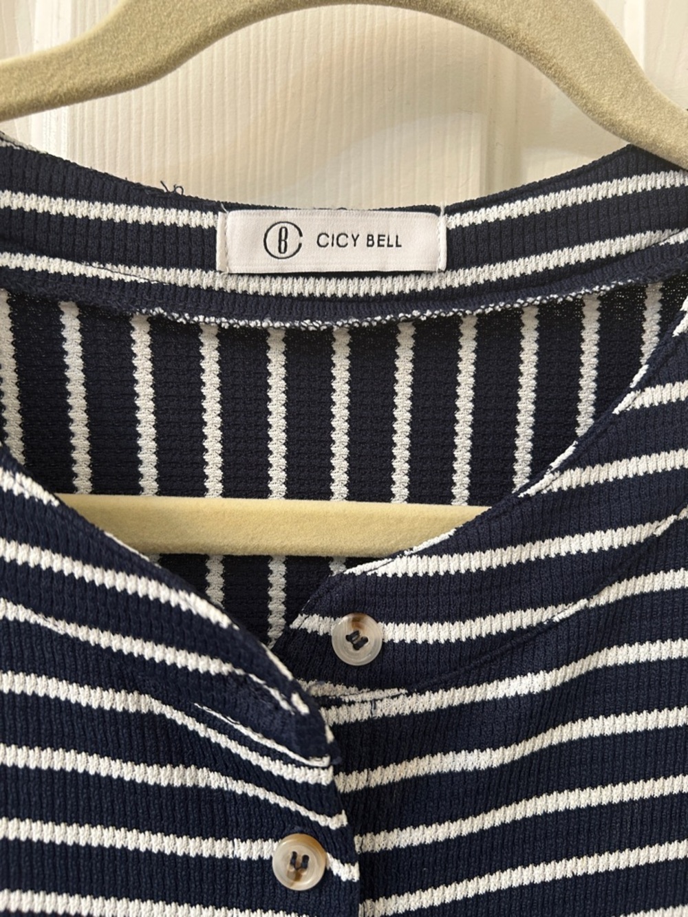 Cicy Bell Navy and White Striped Buttoned Front Flared Leg Versatile Romper. - Picture 2 of 7